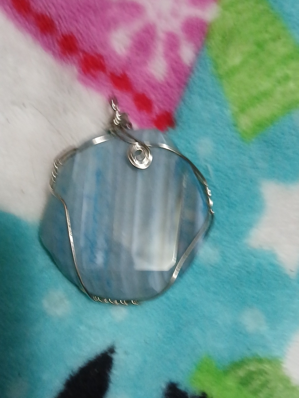 Vintage Silver-Framed Blue Striped Agate Pendant